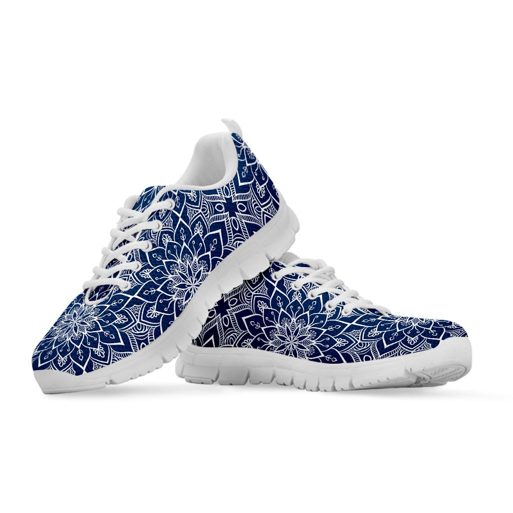 Blue And White Bohemian Mandala Print White Running Shoes