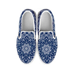 Blue And White Bohemian Mandala Print White Slip On Sneakers