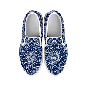 Blue And White Bohemian Mandala Print White Slip On Sneakers