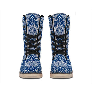 Blue And White Bohemian Mandala Print Winter Boots