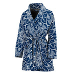 Blue And White Bohemian Mandala Print Women's Bathrobe