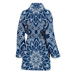 Blue And White Bohemian Mandala Print Women's Bathrobe