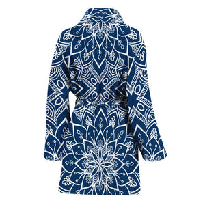 Blue And White Bohemian Mandala Print Women's Bathrobe