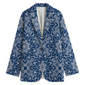 Blue And White Bohemian Mandala Print Women's Cotton Blazer