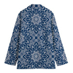 Blue And White Bohemian Mandala Print Women's Cotton Blazer