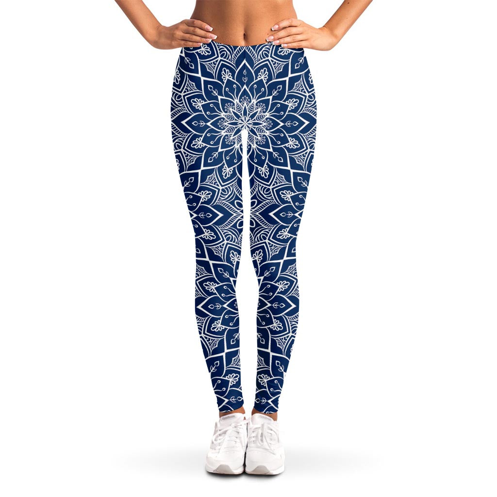 Blue And White Bohemian Mandala Print Women's Leggings