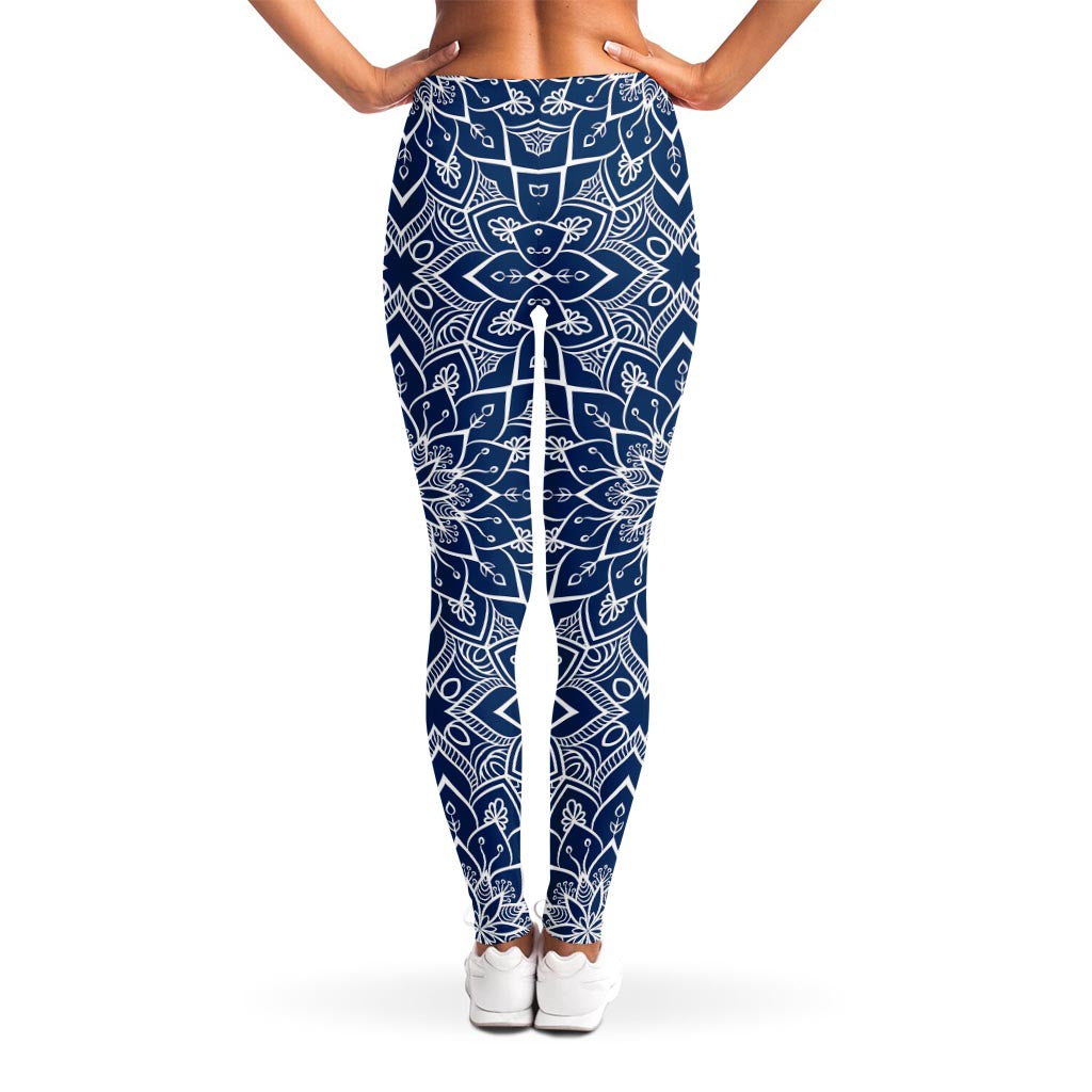 Blue And White Bohemian Mandala Print Women's Leggings