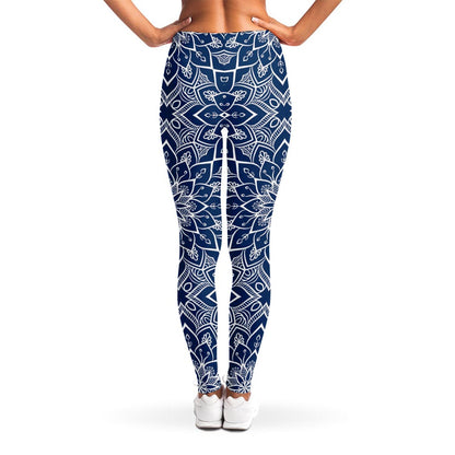 Blue And White Bohemian Mandala Print Women's Leggings