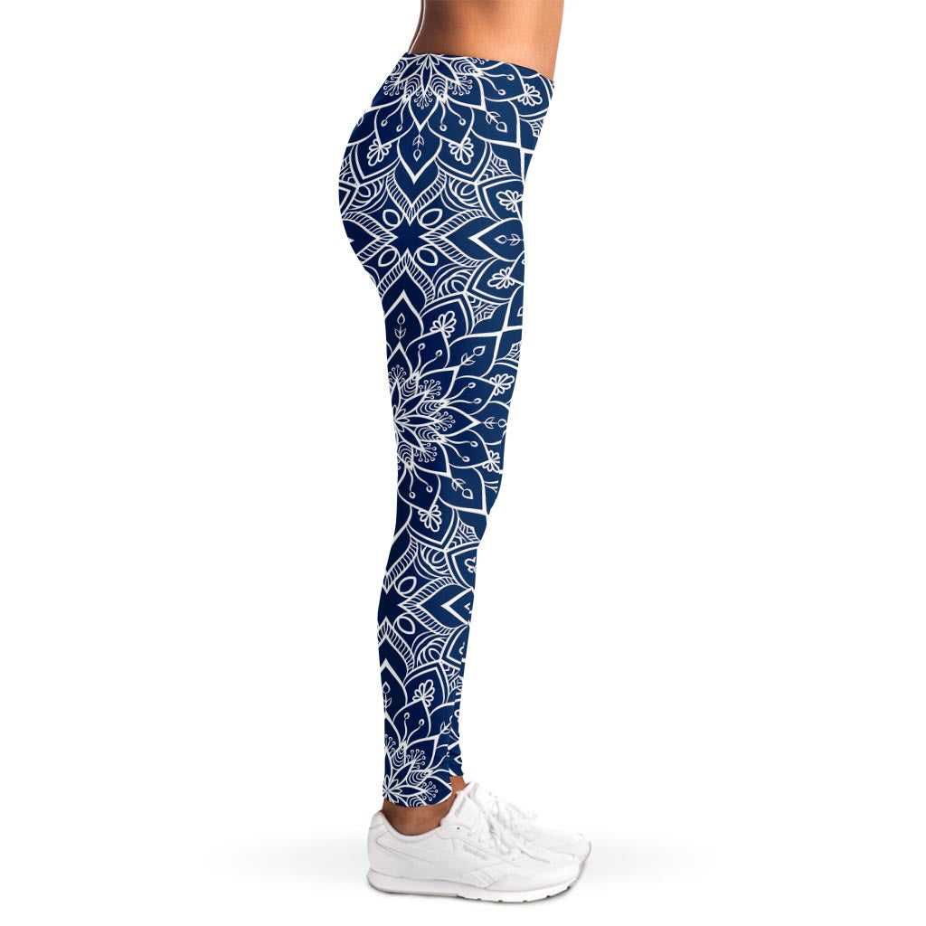 Blue And White Bohemian Mandala Print Women's Leggings