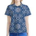 Blue And White Bohemian Mandala Print Women's Polo Shirt