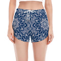 Blue And White Bohemian Mandala Print Women's Split Running Shorts