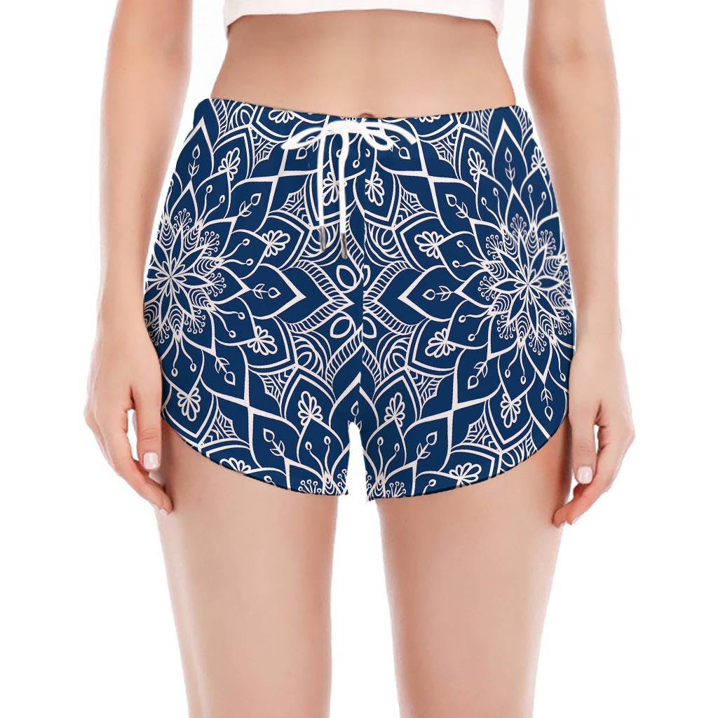 Blue And White Bohemian Mandala Print Women's Split Running Shorts