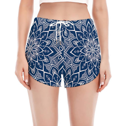 Blue And White Bohemian Mandala Print Women's Split Running Shorts