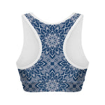 Blue And White Bohemian Mandala Print Women's Sports Bra