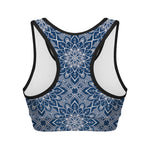 Blue And White Bohemian Mandala Print Women's Sports Bra