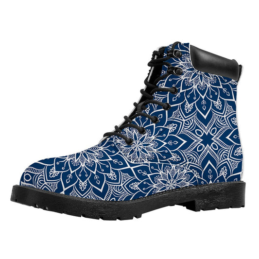 Blue And White Bohemian Mandala Print Work Boots