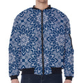 Blue And White Bohemian Mandala Print Zip Sleeve Bomber Jacket
