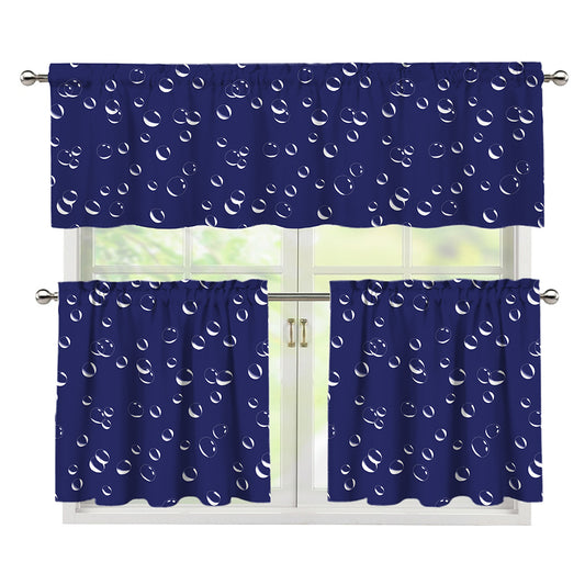 Blue And White Bubble Pattern Print 3 Piece Kitchen Curtains