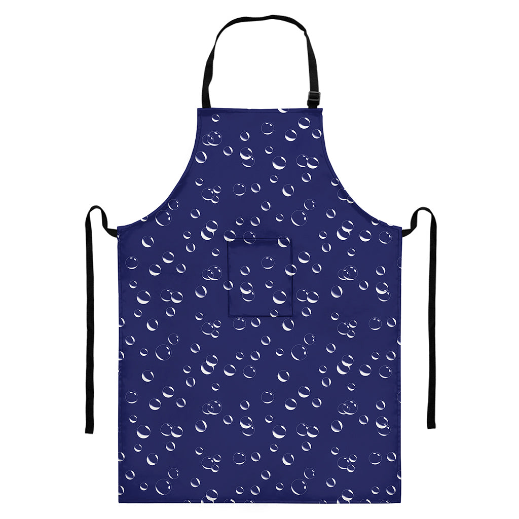 Blue And White Bubble Pattern Print Bib Apron With Pocket
