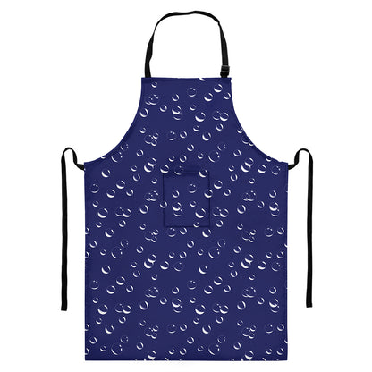 Blue And White Bubble Pattern Print Bib Apron With Pocket