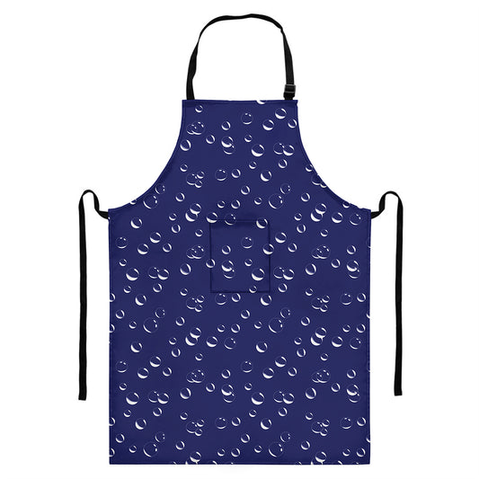 Blue And White Bubble Pattern Print Bib Apron With Pocket