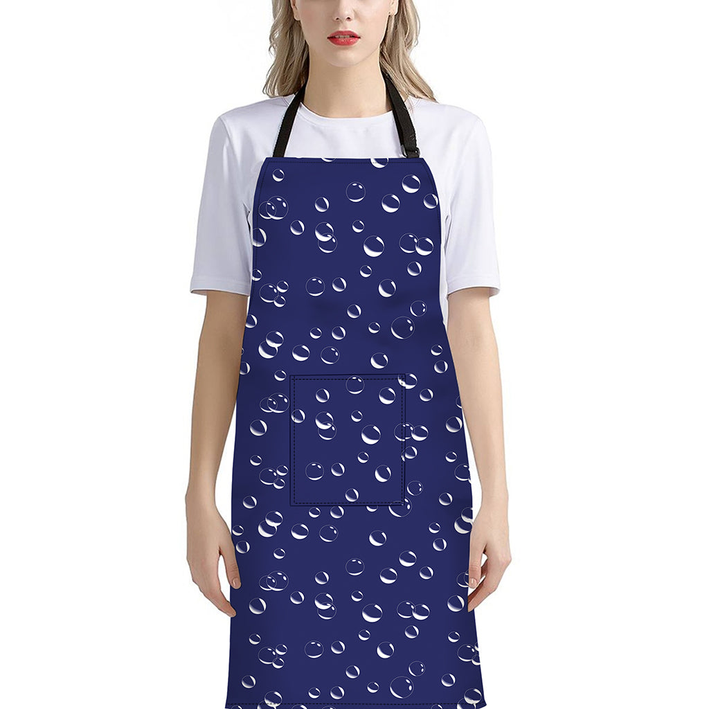 Blue And White Bubble Pattern Print Bib Apron With Pocket