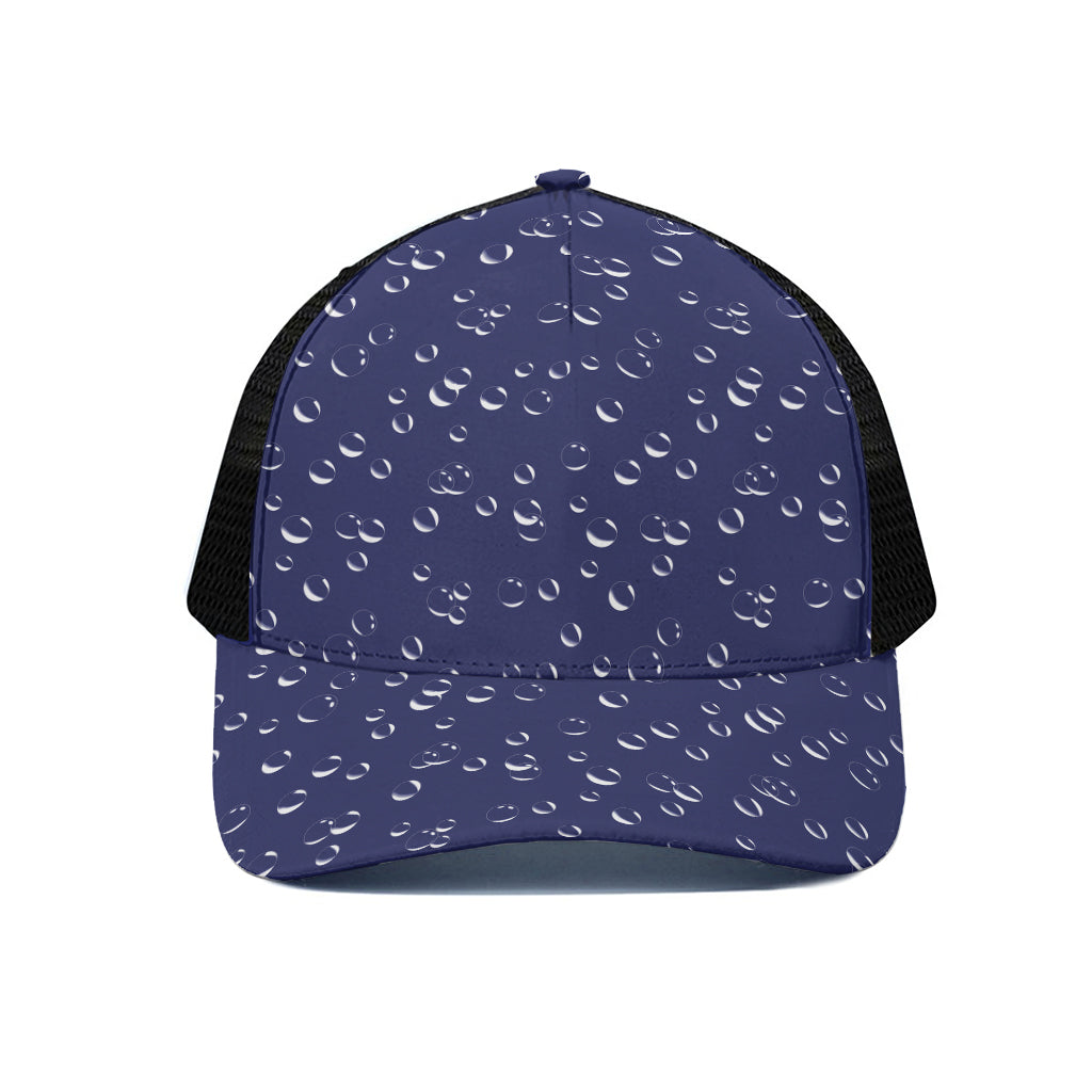 Blue And White Bubble Pattern Print Black Mesh Trucker Cap