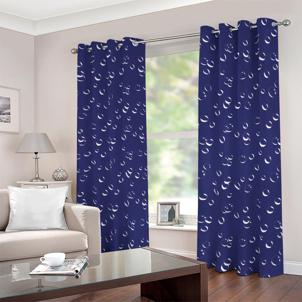 Blue And White Bubble Pattern Print Blackout Grommet Curtains