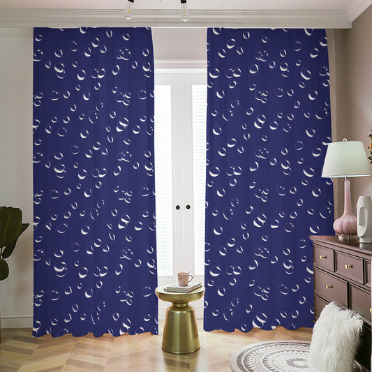 Blue And White Bubble Pattern Print Blackout Pencil Pleat Curtains