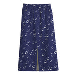 Blue And White Bubble Pattern Print Cotton Front Slit Maxi Skirt