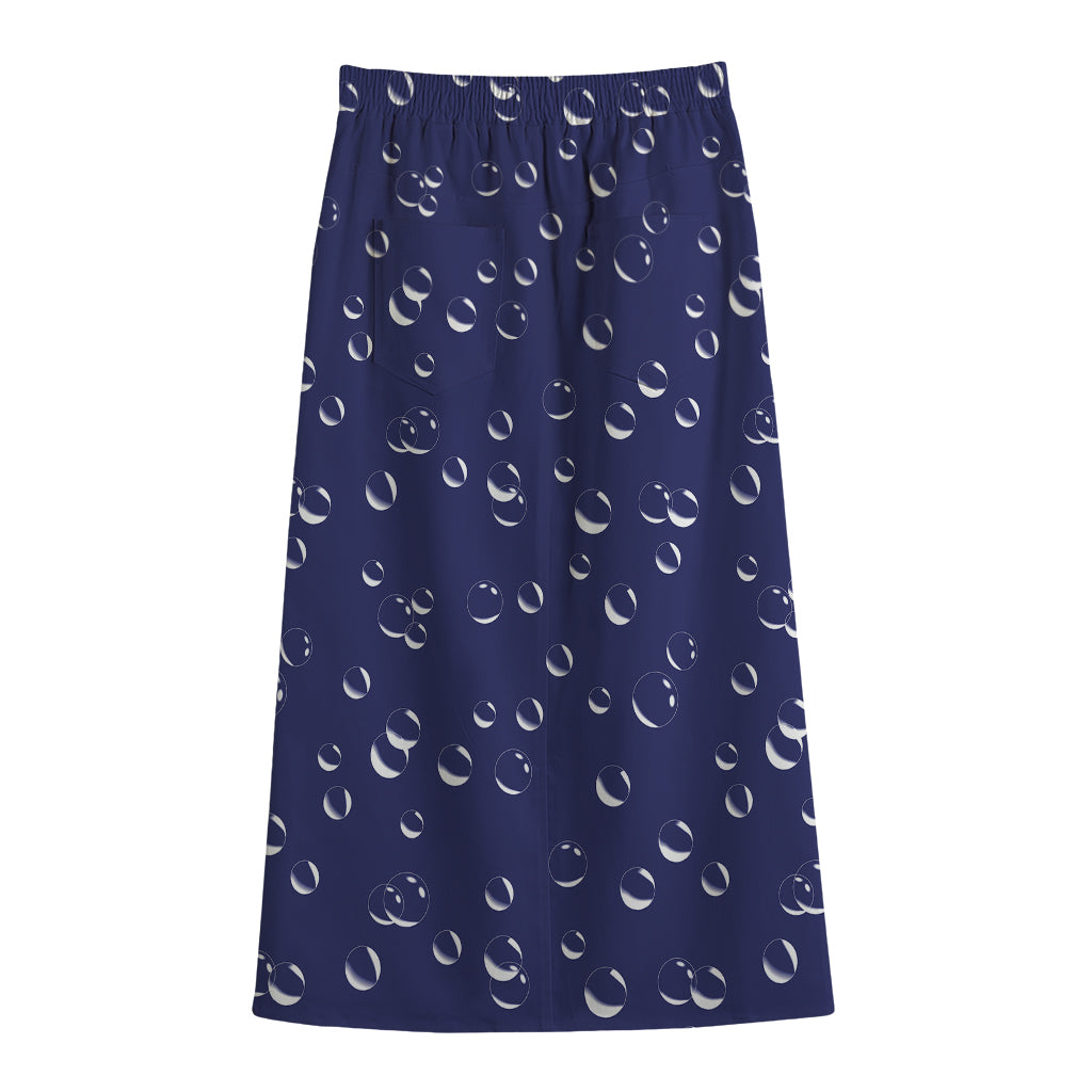 Blue And White Bubble Pattern Print Cotton Front Slit Maxi Skirt