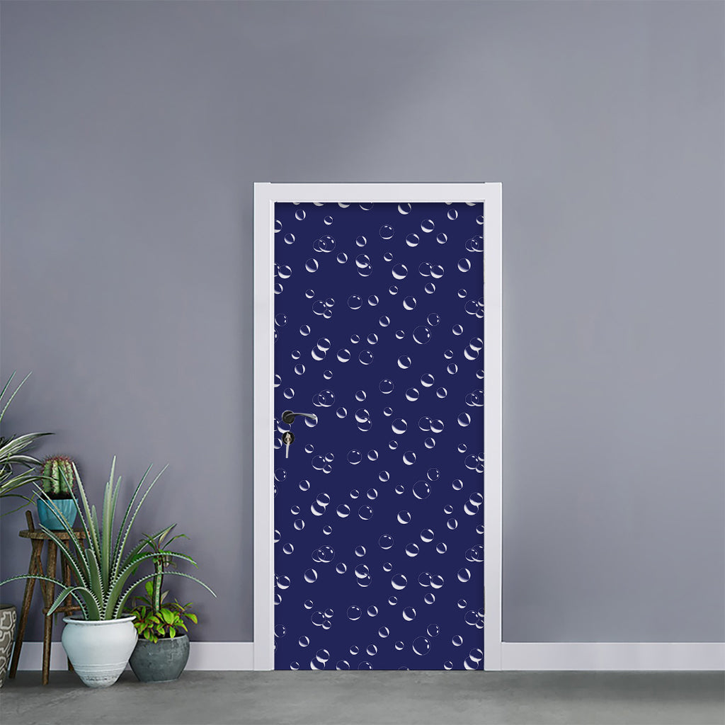 Blue And White Bubble Pattern Print Door Sticker