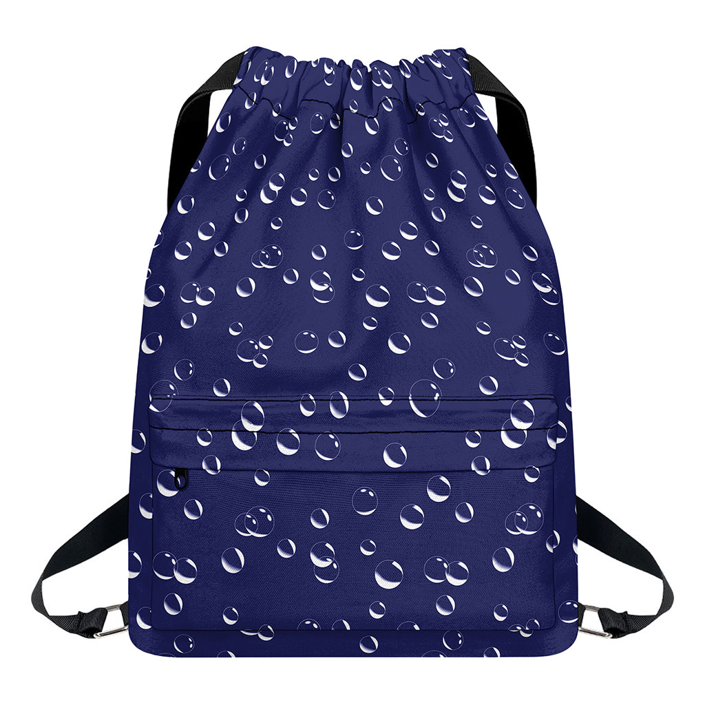 Blue And White Bubble Pattern Print Drawstring Backpack