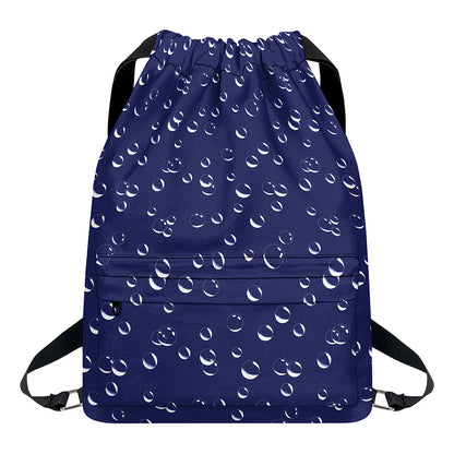 Blue And White Bubble Pattern Print Drawstring Backpack
