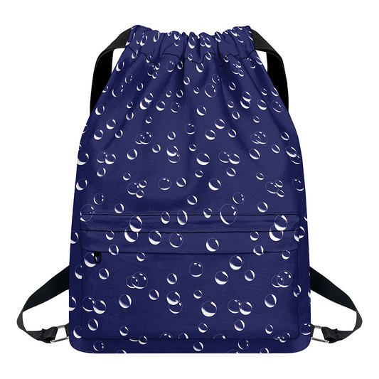 Blue And White Bubble Pattern Print Drawstring Backpack