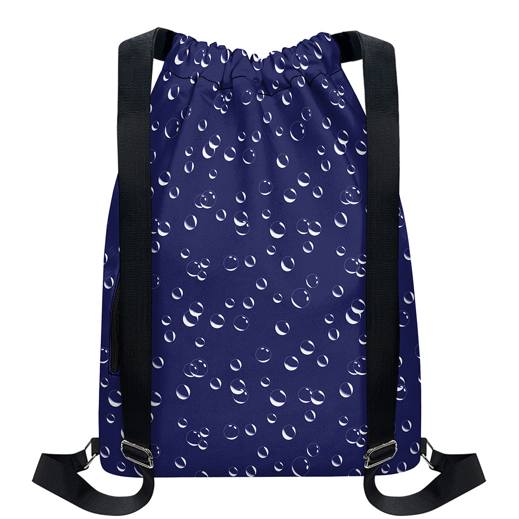 Blue And White Bubble Pattern Print Drawstring Backpack
