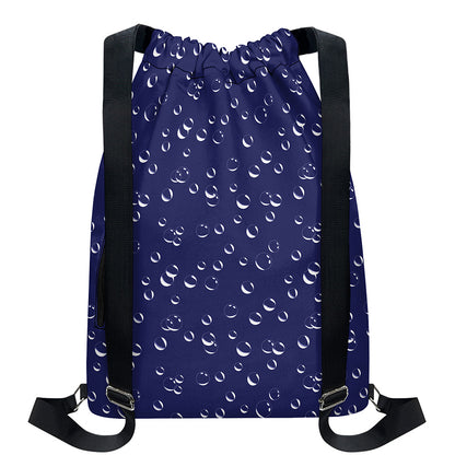 Blue And White Bubble Pattern Print Drawstring Backpack