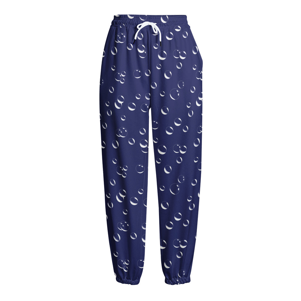 Blue And White Bubble Pattern Print Fleece Lined Knit Pants