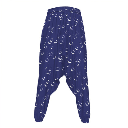 Blue And White Bubble Pattern Print Hammer Pants