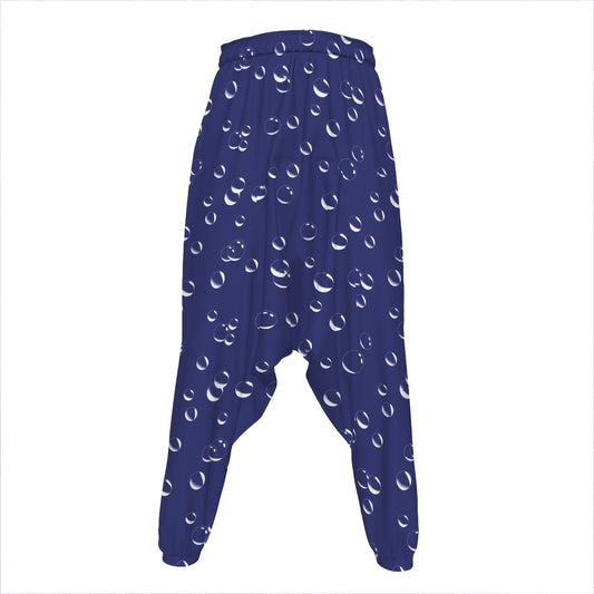 Blue And White Bubble Pattern Print Hammer Pants