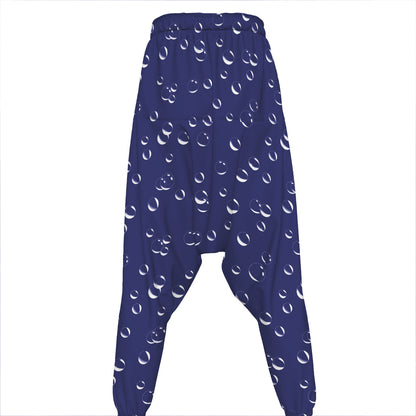 Blue And White Bubble Pattern Print Hammer Pants
