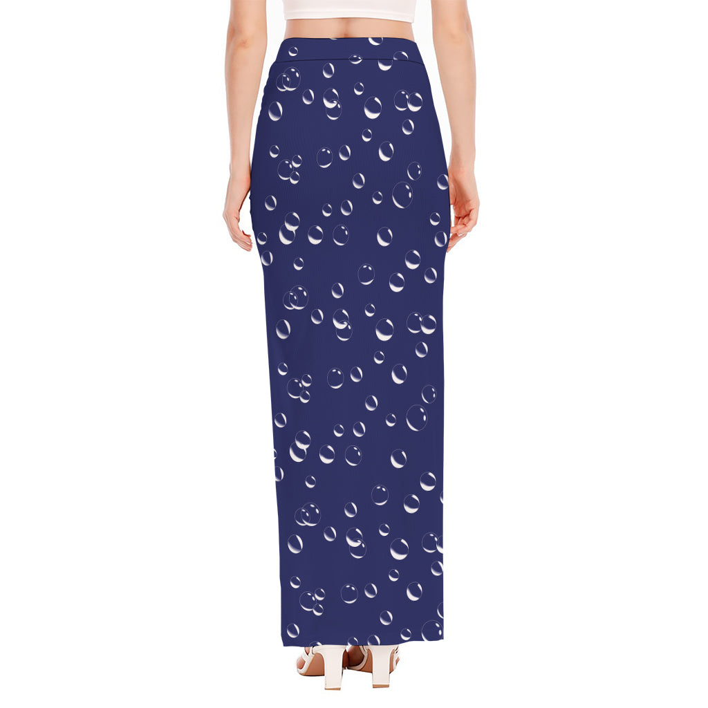 Blue And White Bubble Pattern Print High Slit Maxi Skirt