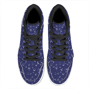 Blue And White Bubble Pattern Print High Top Leather Sneakers