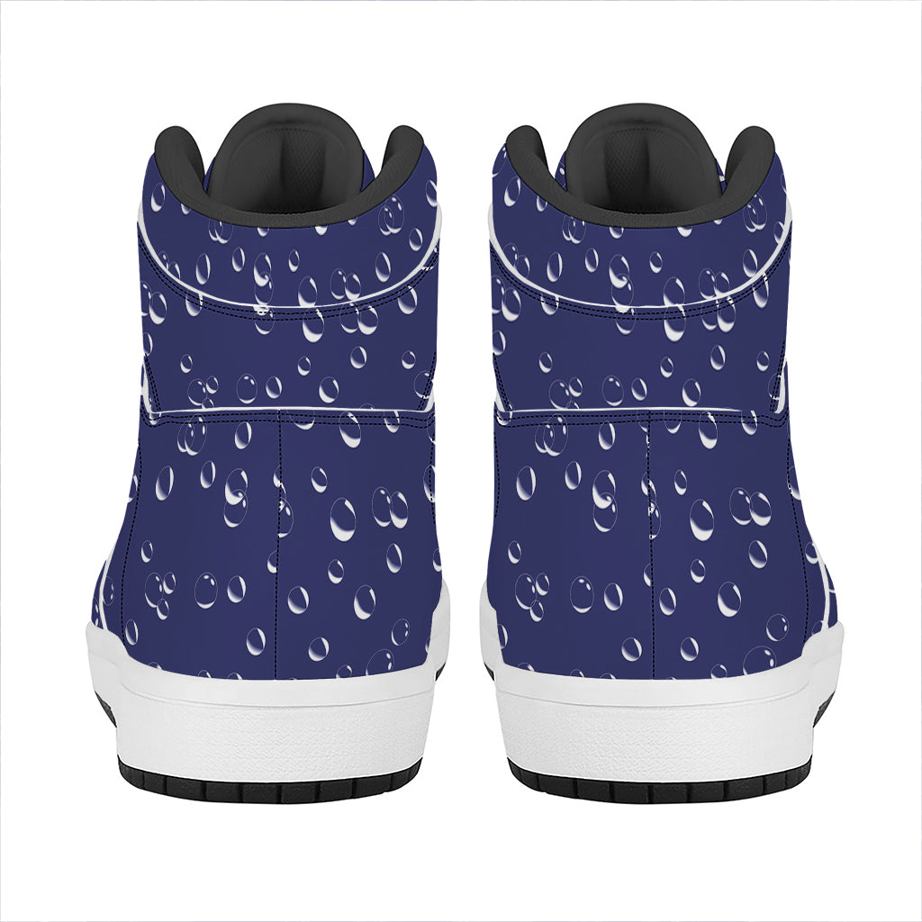 Blue And White Bubble Pattern Print High Top Leather Sneakers