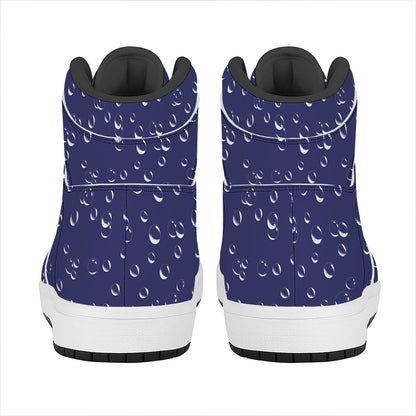 Blue And White Bubble Pattern Print High Top Leather Sneakers