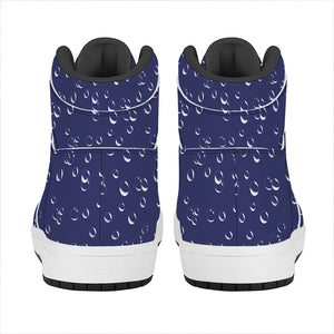 Blue And White Bubble Pattern Print High Top Leather Sneakers