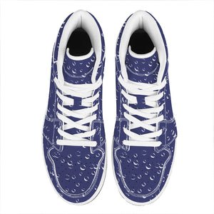 Blue And White Bubble Pattern Print High Top Leather Sneakers