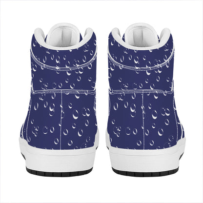 Blue And White Bubble Pattern Print High Top Leather Sneakers