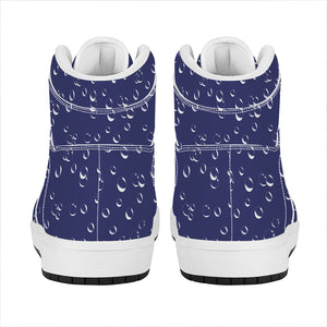 Blue And White Bubble Pattern Print High Top Leather Sneakers