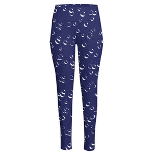 Blue And White Bubble Pattern Print High-Waisted Pocket Leggings